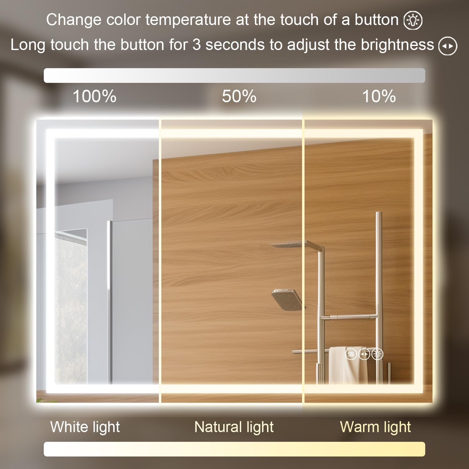 LED Bathroom Mirror 24 X 32 Inch Anti-Fog Bathroom Mirror with Led Illuminated Mirror, Wall Mounted Lighted Vanity Mirrors for Wall with 3 Colors Dimmable, Touch Switch Smart Mirror - ZEXO 