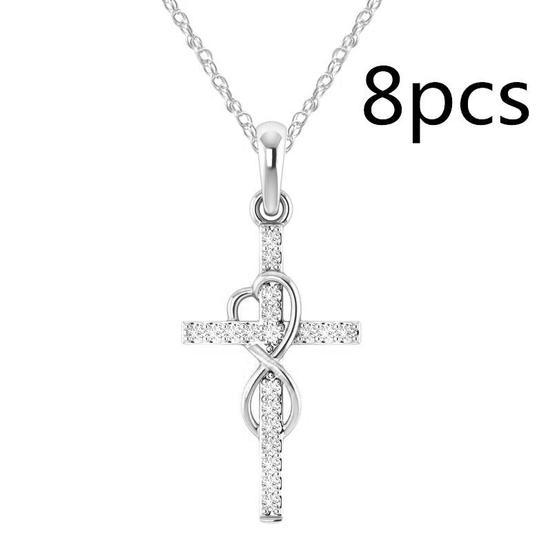 Alloy Pendant With Diamond And Eight-character Cross Necklace - ZEXO 