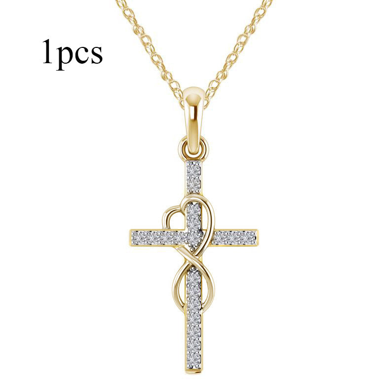 Alloy Pendant With Diamond And Eight-character Cross Necklace - ZEXO 