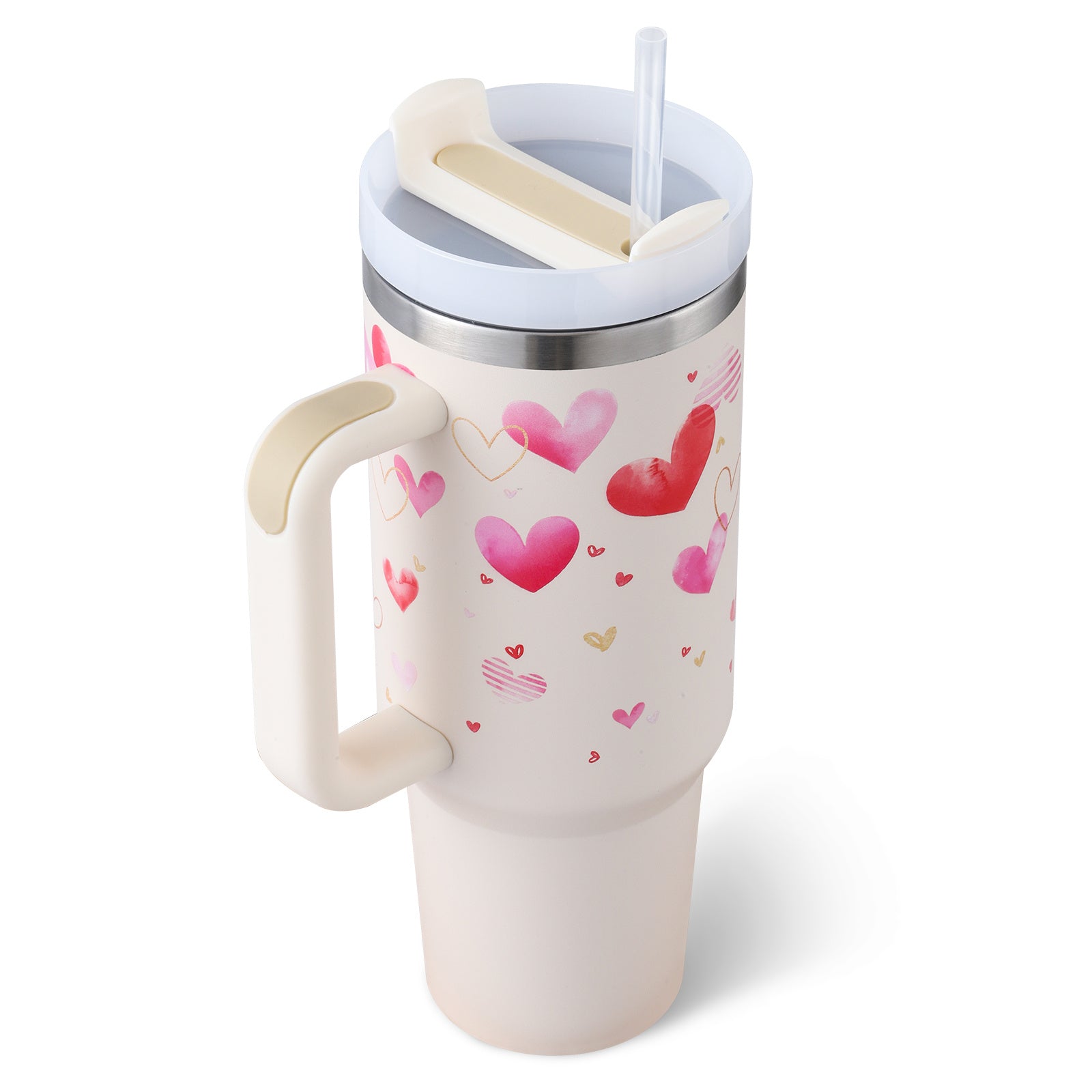 40 Oz Tumbler With Handle Straw Insulated, Stainless Steel Spill Proof Vacuum Coffee Cup Tumbler With Lid Tapered Mug Gifts For Valentine Lover Suitable For Car Gym Office Travel - ZEXO 