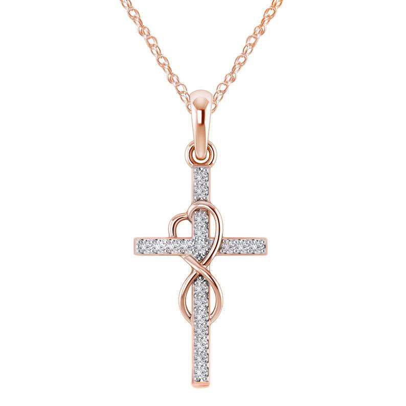 Alloy Pendant With Diamond And Eight-character Cross Necklace - ZEXO 