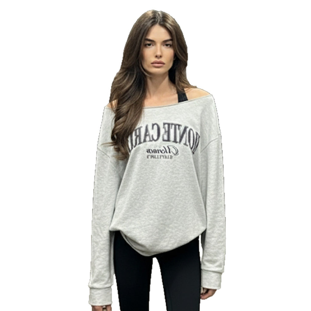 American-style Retro Shoulder Sweater Letter Print Long Sleeve - ZEXO 
