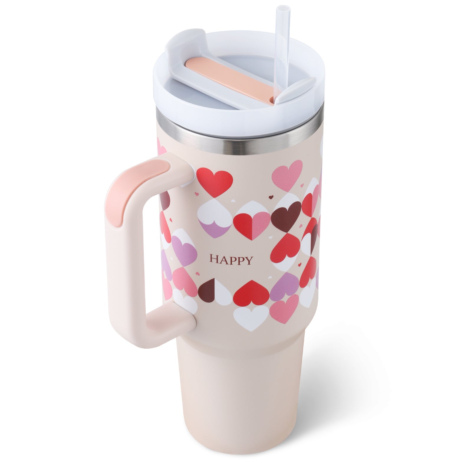 40 Oz Tumbler With Handle Straw Insulated, Stainless Steel Spill Proof Vacuum Coffee Cup Tumbler With Lid Tapered Mug Gifts For Valentine Lover Suitable For Car Gym Office Travel - ZEXO 