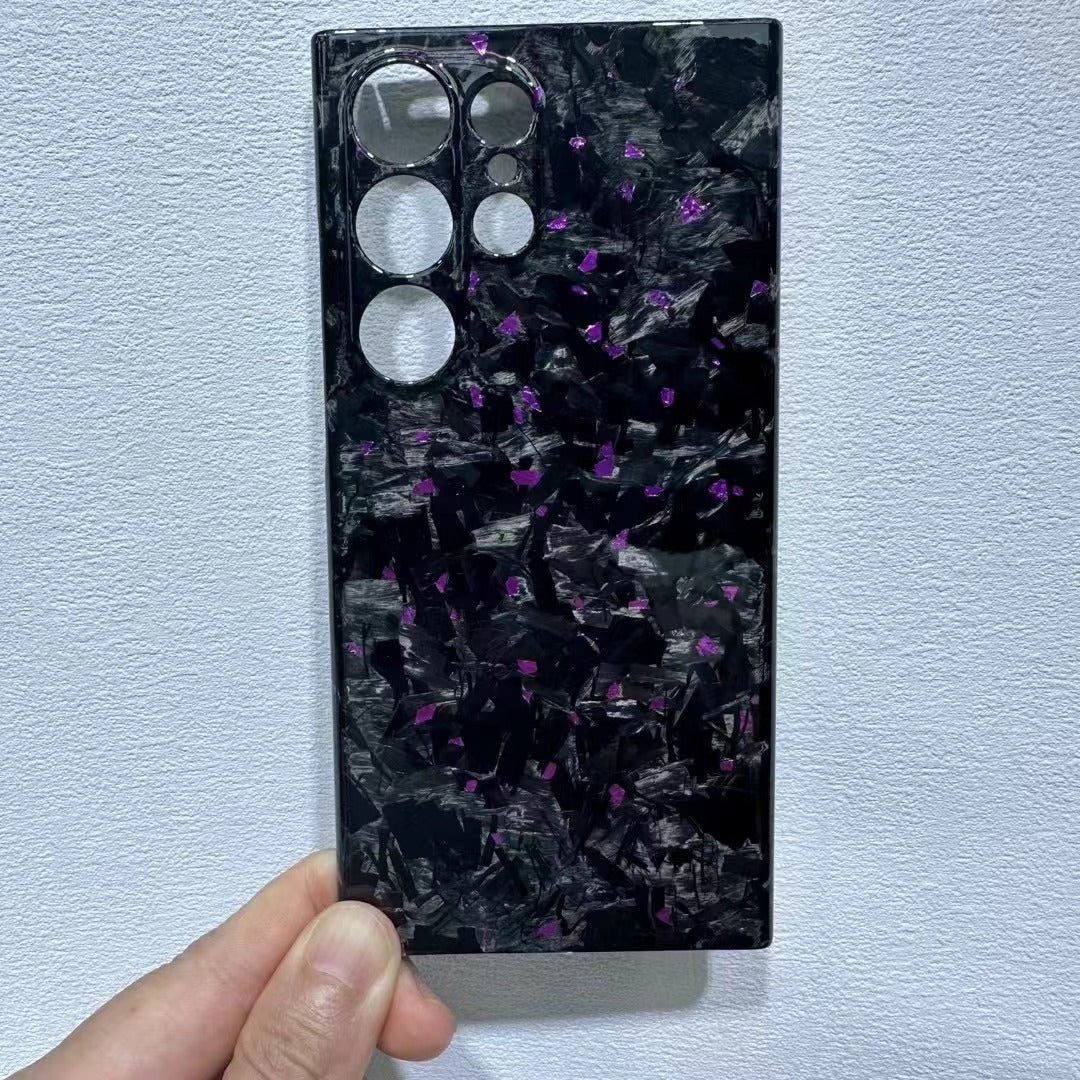 Close-up forged carbon fiber phone case texture