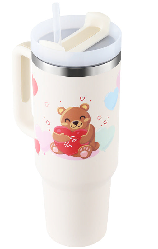 40 Oz Tumbler With Handle Straw Insulated, Stainless Steel Spill Proof Vacuum Coffee Cup Tumbler With Lid Tapered Mug Gifts For Valentine Lover Suitable For Car Gym Office Travel - ZEXO 