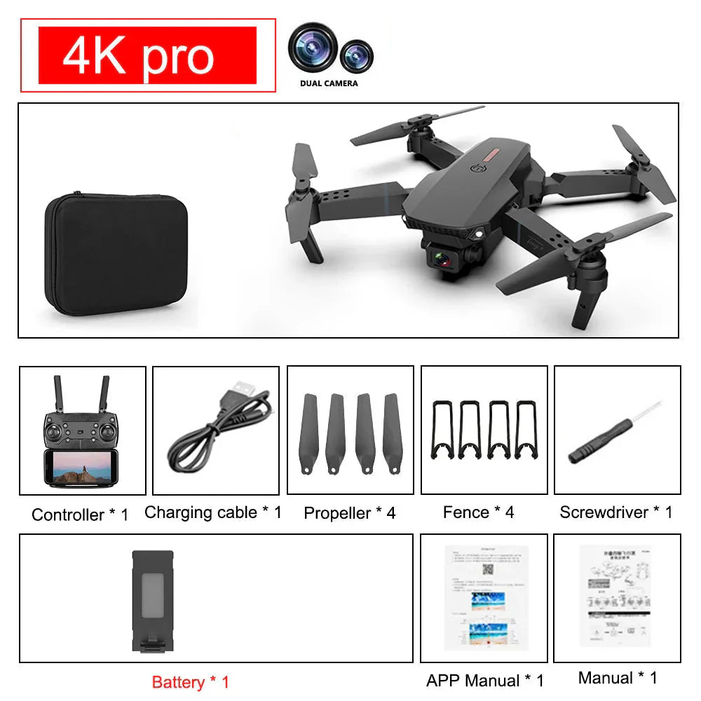 E88 Pro Foldable Quadcopter Drone - WIFI FPV, HD 4K Camera, Altitude Hold-ZEXO 