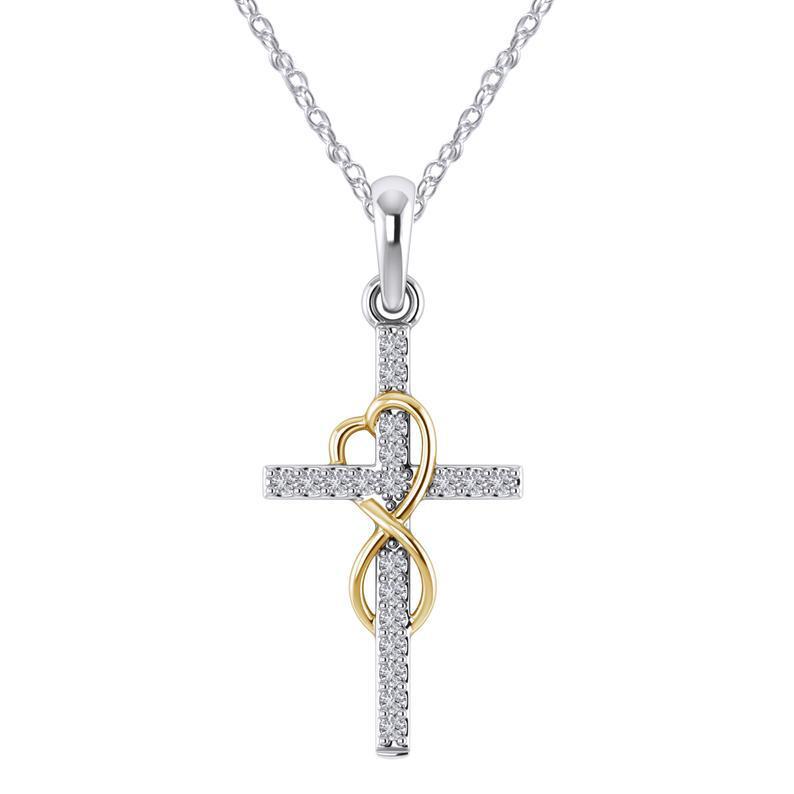 Alloy Pendant With Diamond And Eight-character Cross Necklace - ZEXO 
