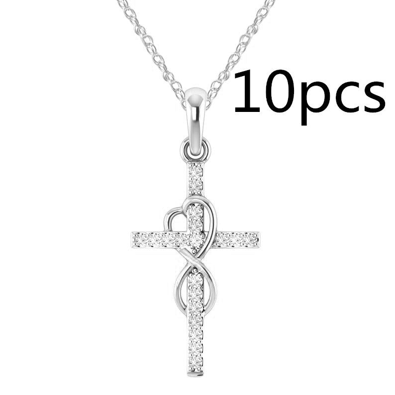 Alloy Pendant With Diamond And Eight-character Cross Necklace - ZEXO 