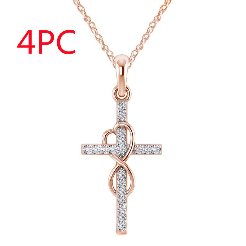 Alloy Pendant With Diamond And Eight-character Cross Necklace - ZEXO 