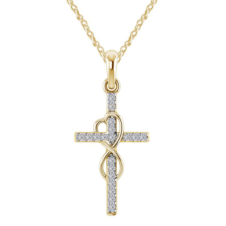 Alloy Pendant With Diamond And Eight-character Cross Necklace - ZEXO 