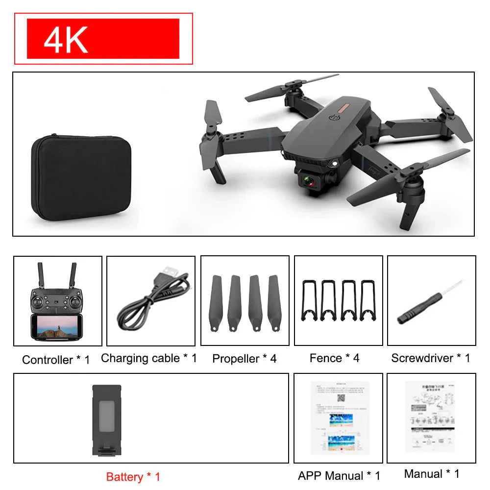 E88 Pro Foldable Quadcopter Drone - WIFI FPV, HD 4K Camera, Altitude Hold-ZEXO 