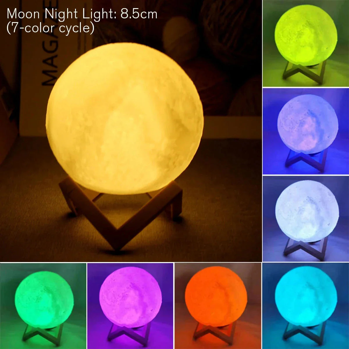 D5 Starry Moon Lamp 8Cm - LED Night Light with Stand, Perfect for Bedroom Decor and Gifts-ZEXO 