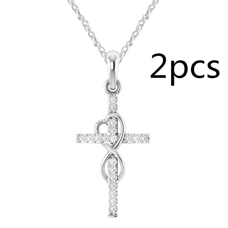 Alloy Pendant With Diamond And Eight-character Cross Necklace - ZEXO 