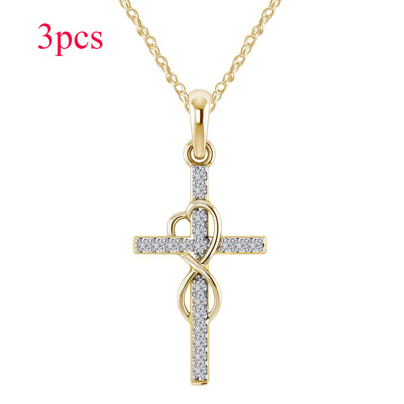 Alloy Pendant With Diamond And Eight-character Cross Necklace - ZEXO 