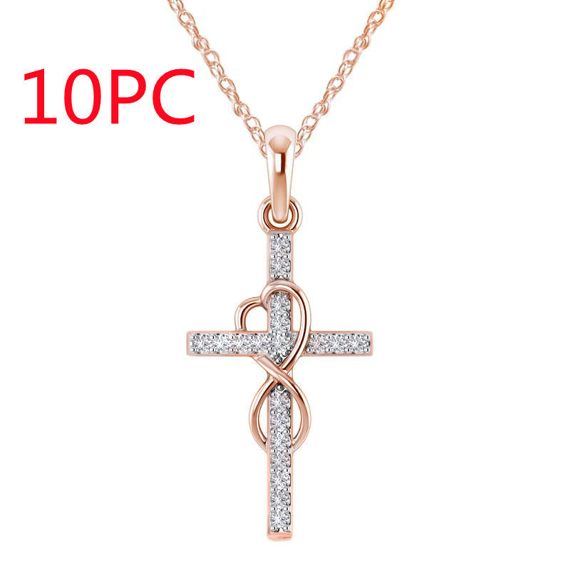 Alloy Pendant With Diamond And Eight-character Cross Necklace - ZEXO 