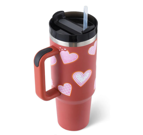 40 Oz Tumbler With Handle Straw Insulated, Stainless Steel Spill Proof Vacuum Coffee Cup Tumbler With Lid Tapered Mug Gifts For Valentine Lover Suitable For Car Gym Office Travel - ZEXO 