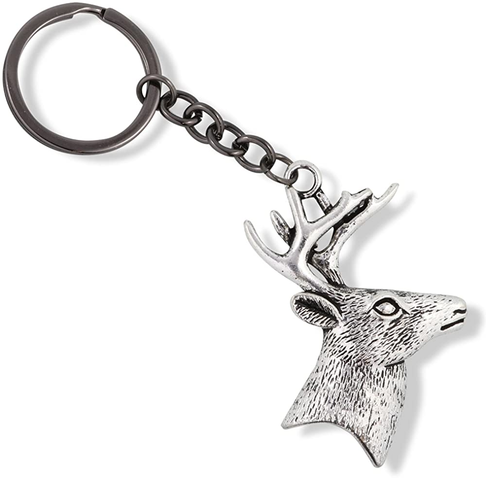 Emerald Park Jewelry Deer Keychain | Deer Antler Keychain for Men and Women Great Camping Gadgets and Country Boy Gifts for Men Hunting Keychain or Antler Keychains for Her and Fun Hunting Gadgets or a Camping Gadget, Silver, Large - ZEXO 