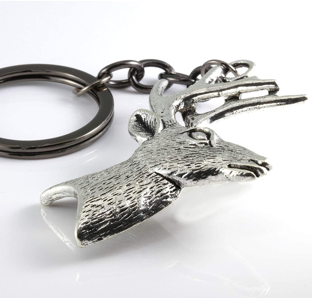 Emerald Park Jewelry Deer Keychain | Deer Antler Keychain for Men and Women Great Camping Gadgets and Country Boy Gifts for Men Hunting Keychain or Antler Keychains for Her and Fun Hunting Gadgets or a Camping Gadget, Silver, Large - ZEXO 