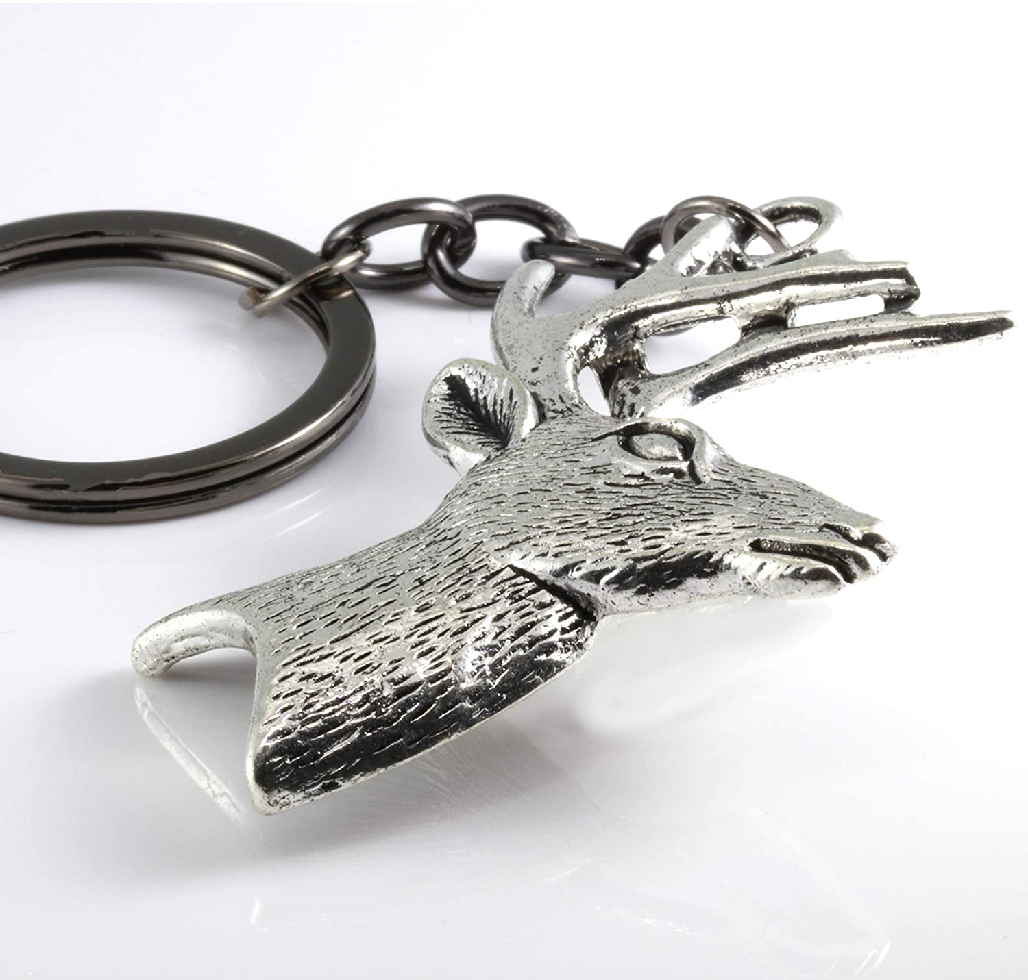 Emerald Park Jewelry Deer Keychain | Deer Antler Keychain for Men and Women Great Camping Gadgets and Country Boy Gifts for Men Hunting Keychain or Antler Keychains for Her and Fun Hunting Gadgets or a Camping Gadget, Silver, Large - ZEXO 