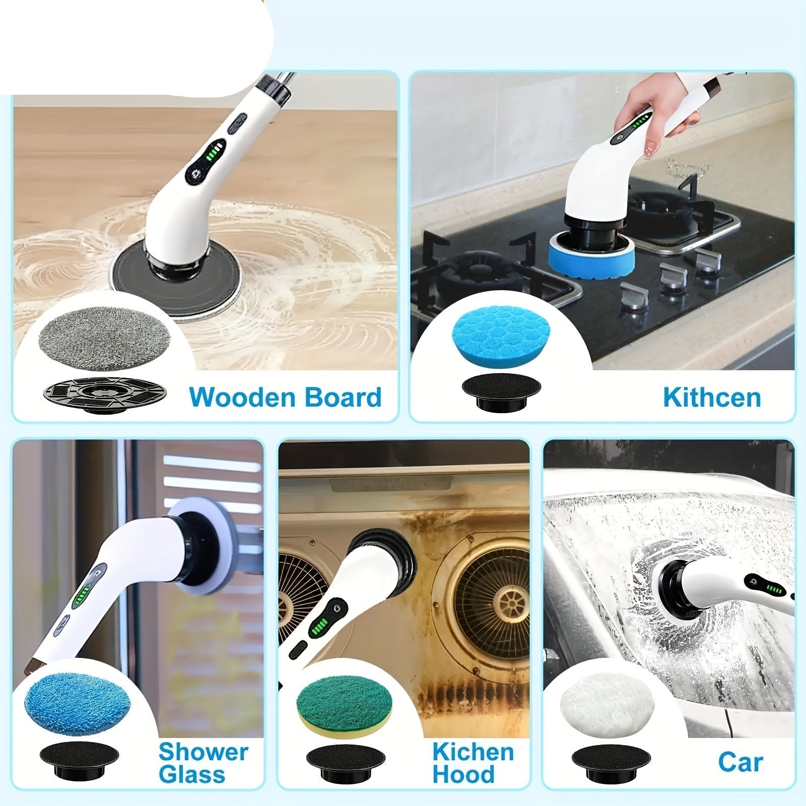 NNETM 8 Brush Heads Cordless Electric Cleaner Handle - ZEXO 