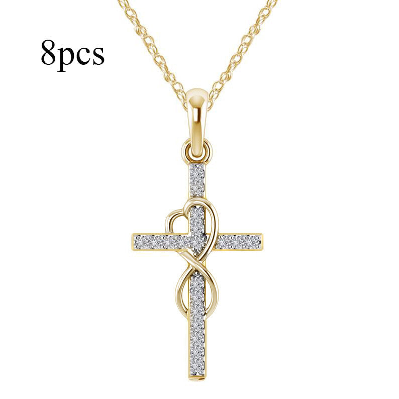Alloy Pendant With Diamond And Eight-character Cross Necklace - ZEXO 