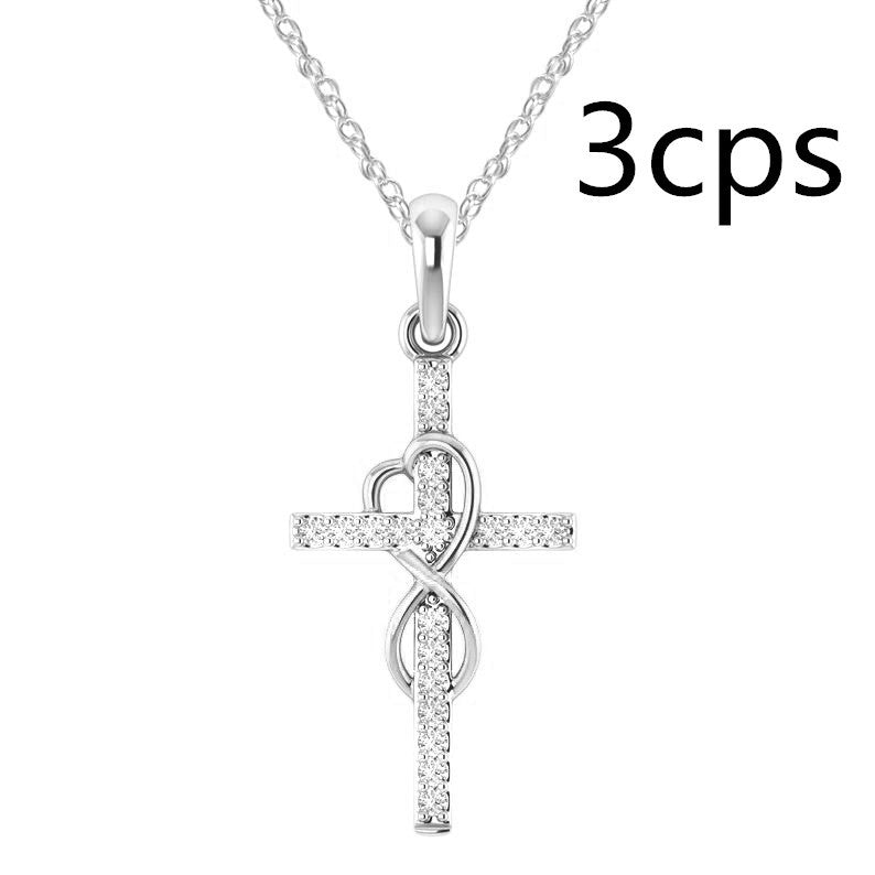 Alloy Pendant With Diamond And Eight-character Cross Necklace - ZEXO 