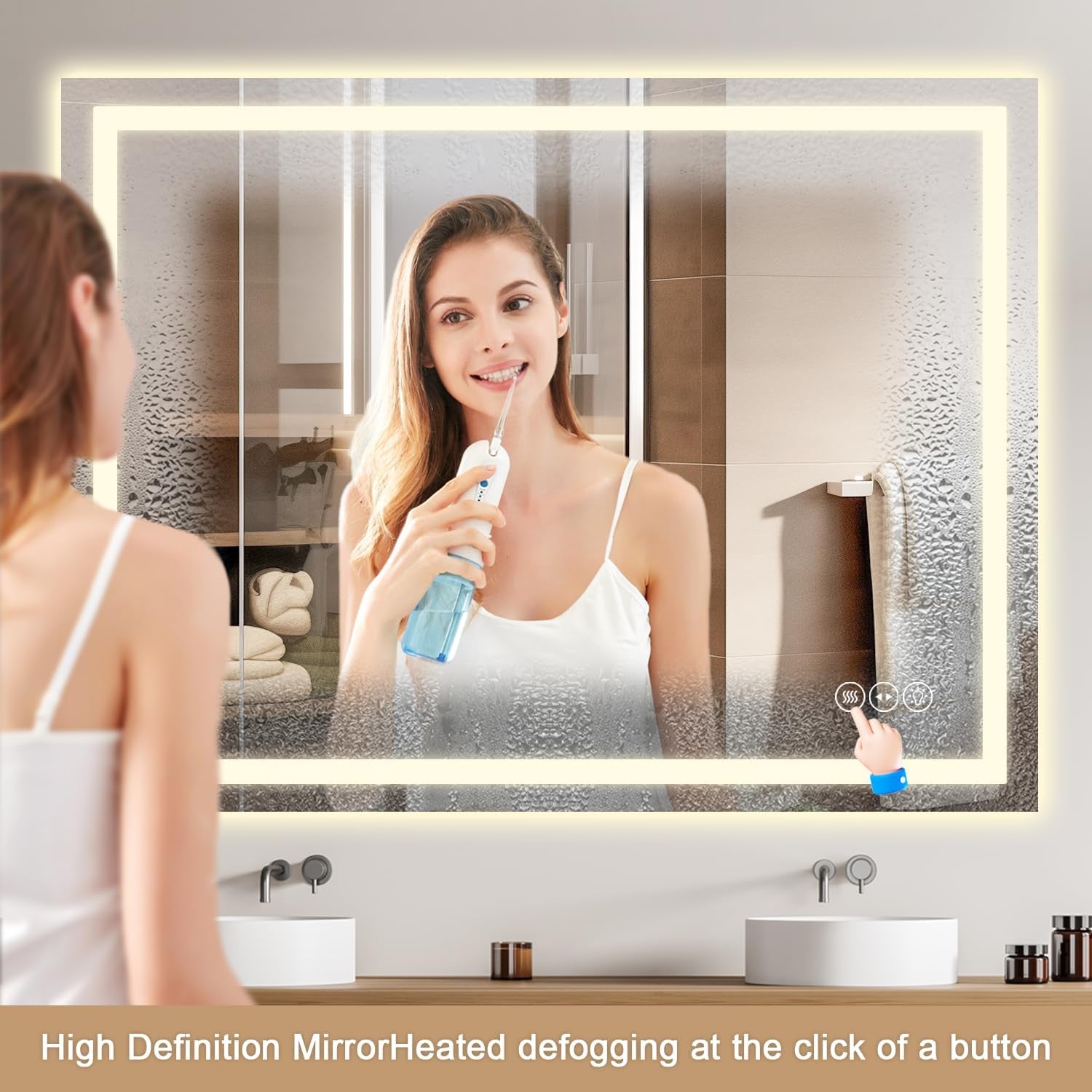 LED Bathroom Mirror 24 X 32 Inch Anti-Fog Bathroom Mirror with Led Illuminated Mirror, Wall Mounted Lighted Vanity Mirrors for Wall with 3 Colors Dimmable, Touch Switch Smart Mirror - ZEXO 