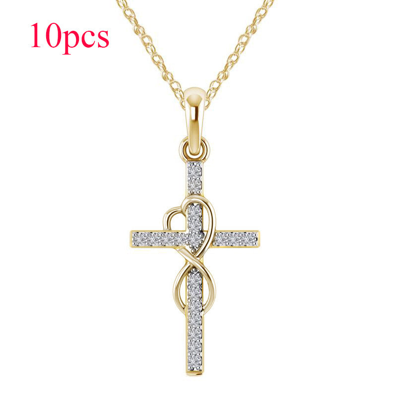 Alloy Pendant With Diamond And Eight-character Cross Necklace - ZEXO 