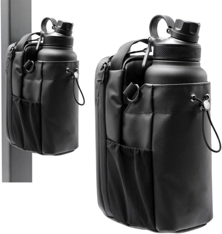NNEDSZ Black Magnetic Gym Water Bottle Holder Bag - Crossbody Sling Pouch for Essentials - ZEXO 
