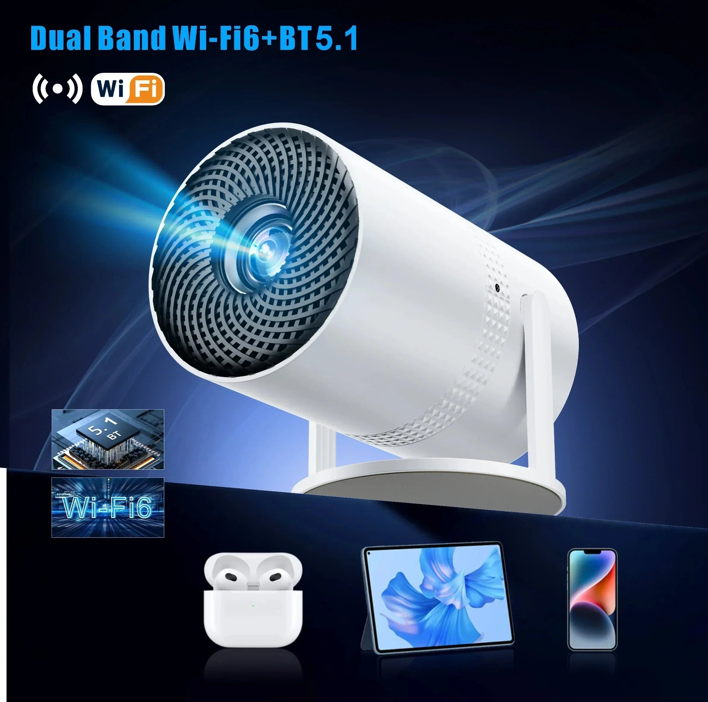Salange P300 Mini Portable Projector - 4K 8K Video Decoding, 720P HD, Android 11, Wi-Fi, BT 5.1-ZEXO 