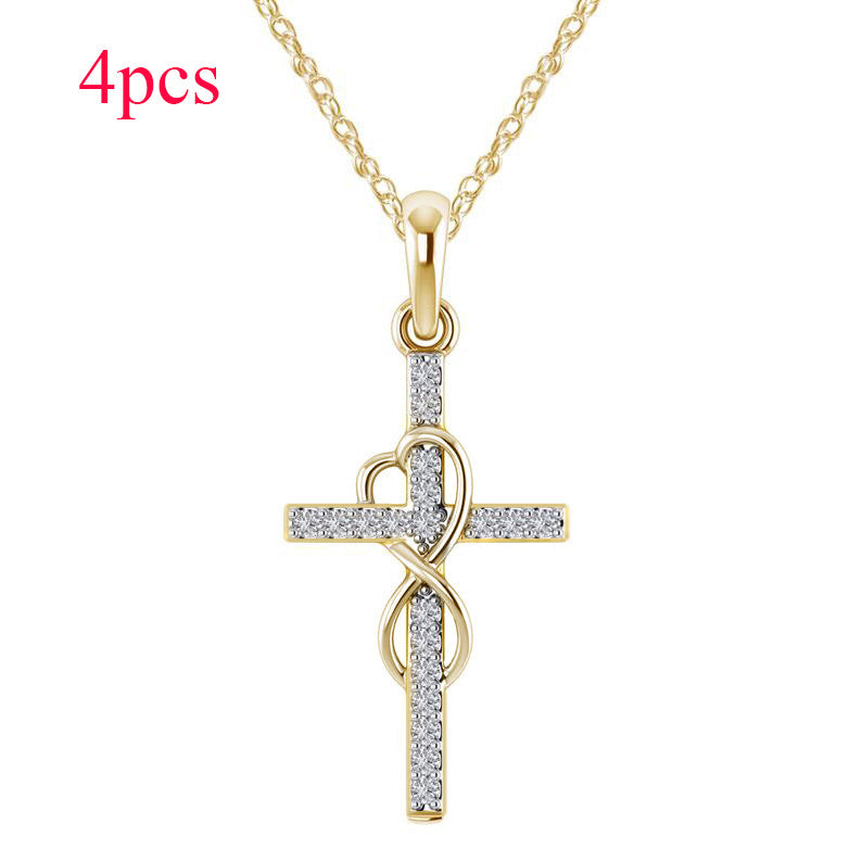 Alloy Pendant With Diamond And Eight-character Cross Necklace - ZEXO 