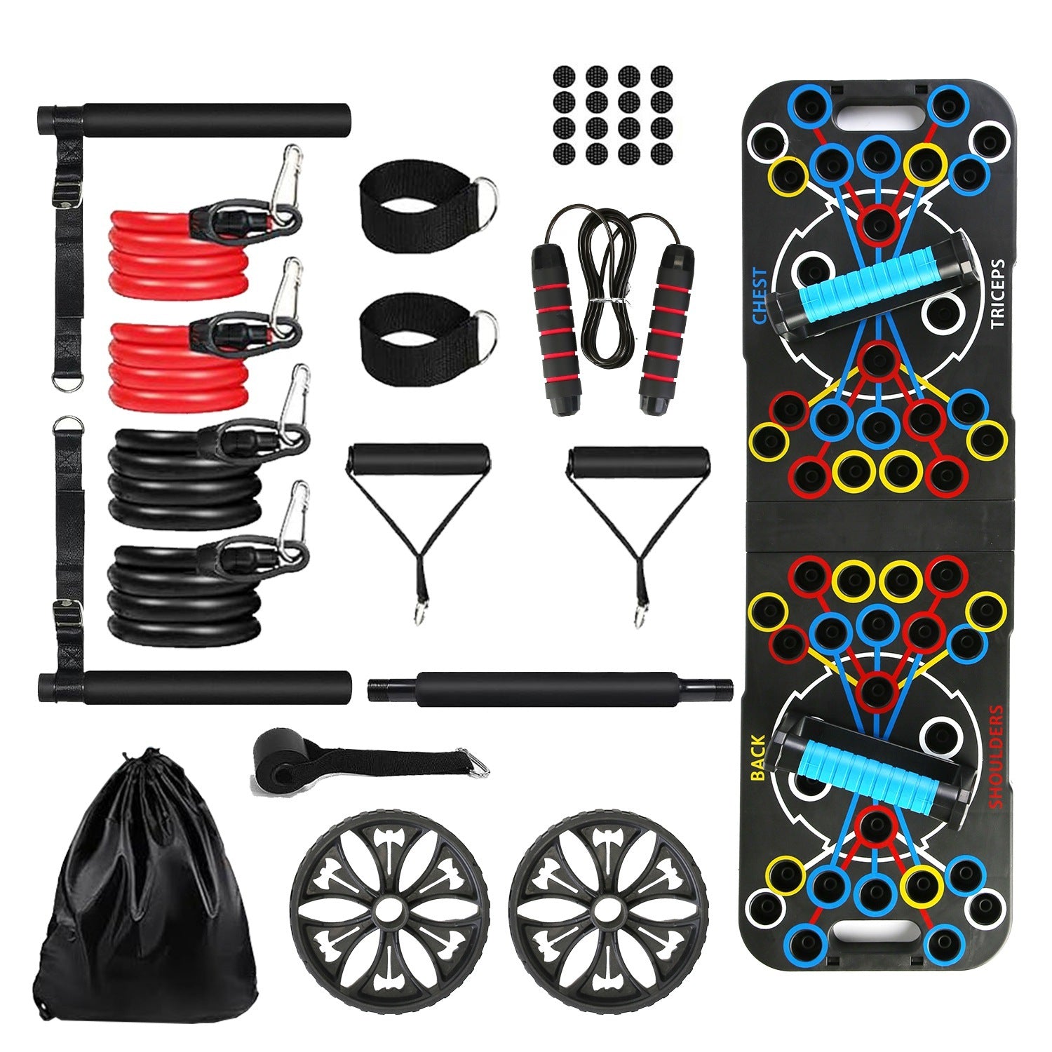 Multifunctional Push Up Board Home Strength Training Equipment With 15 Fitness Accessories Pilates Bar Resistance Band Roller Wheel Full Body Workout Home Gym Equipment - ZEXO 