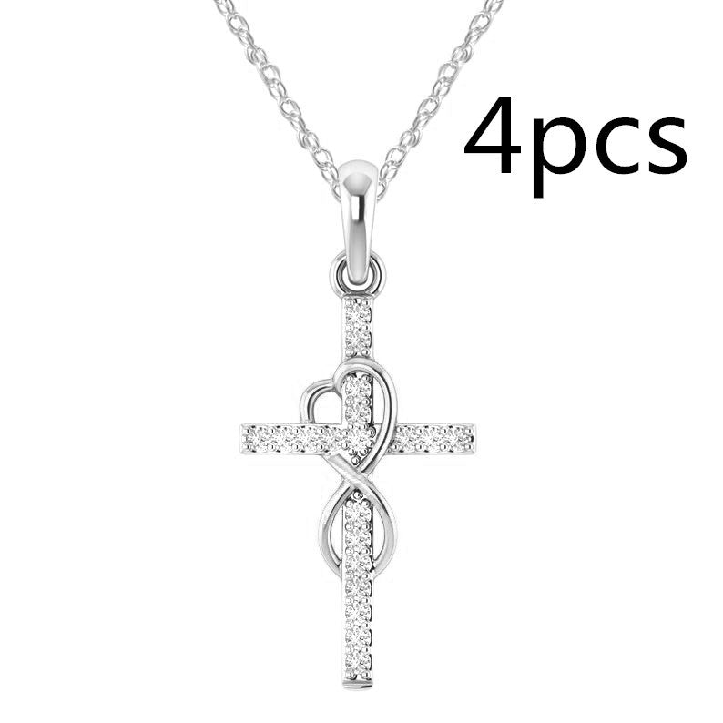 Alloy Pendant With Diamond And Eight-character Cross Necklace - ZEXO 