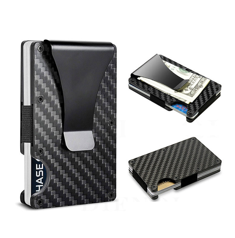 Carbon Fiber Package Wallet Multi-functional Metal Card - Black