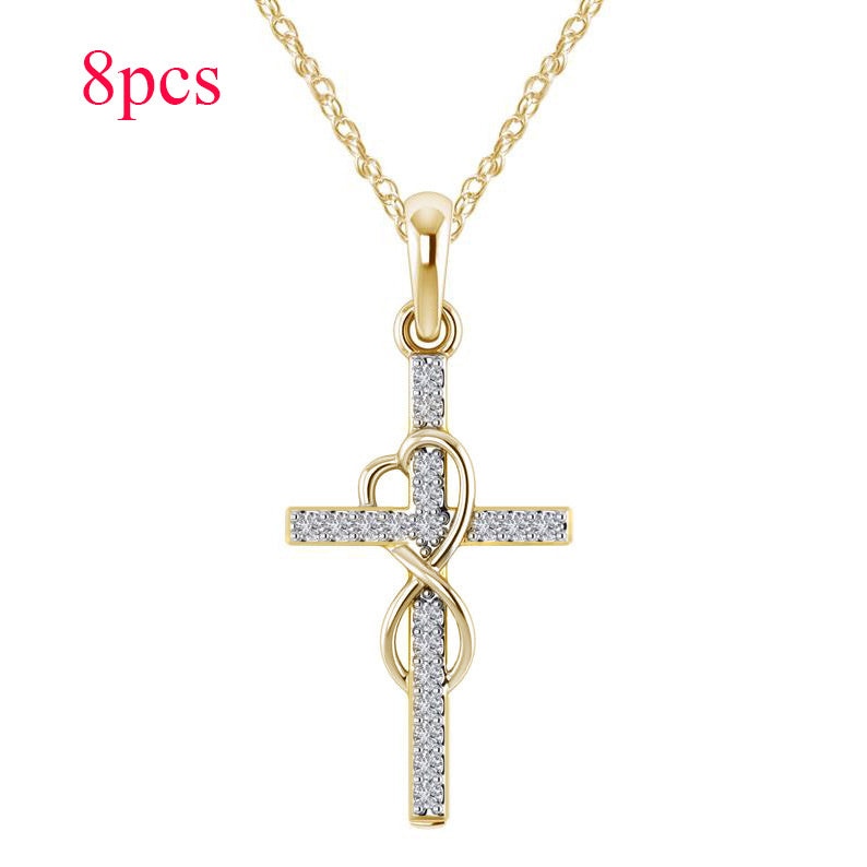 Alloy Pendant With Diamond And Eight-character Cross Necklace - ZEXO 