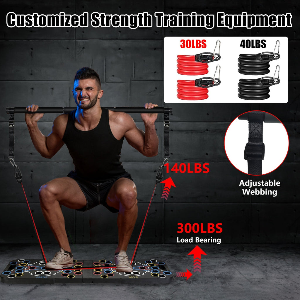 Multifunctional Push Up Board Home Strength Training Equipment With 15 Fitness Accessories Pilates Bar Resistance Band Roller Wheel Full Body Workout Home Gym Equipment - ZEXO 