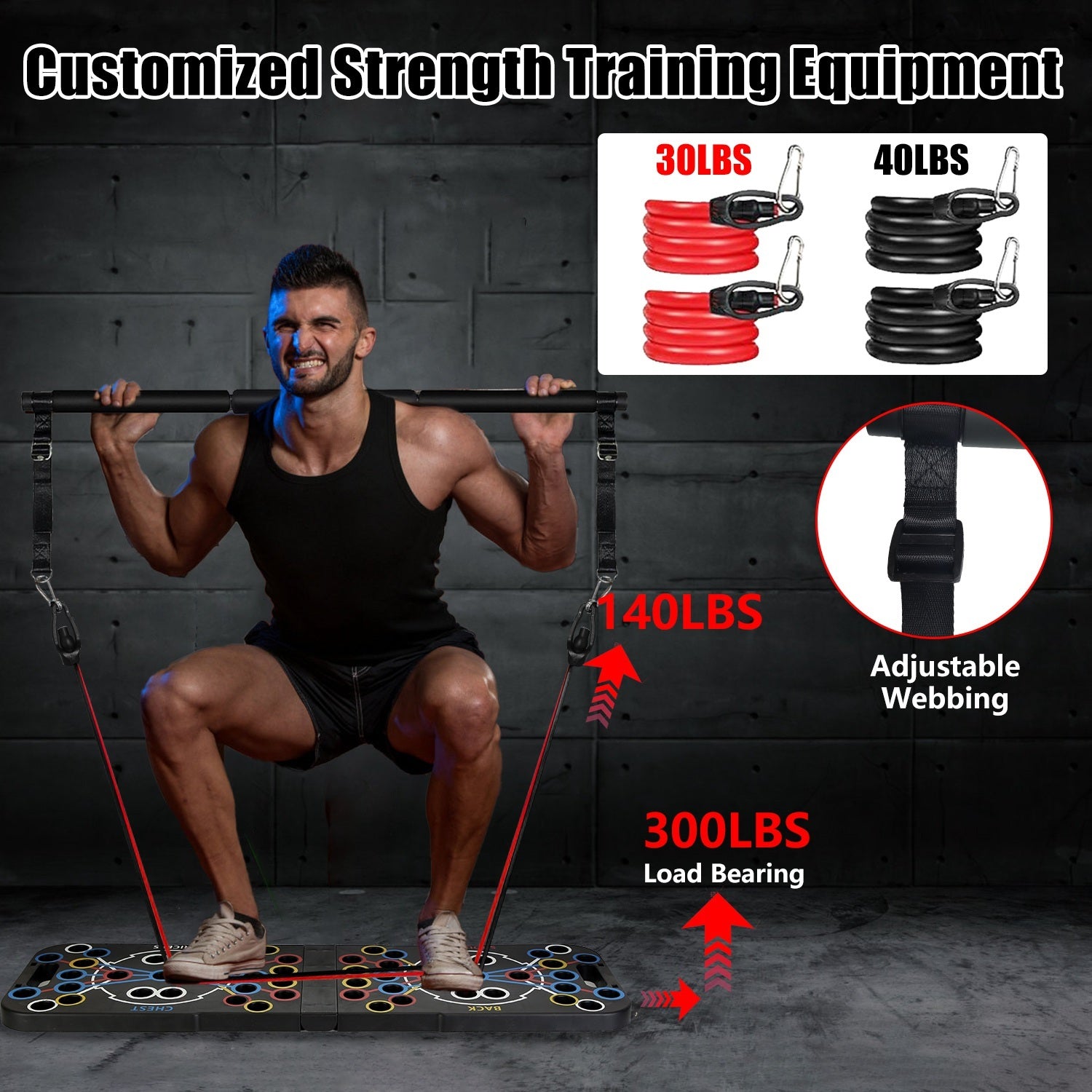 Multifunctional Push Up Board Home Strength Training Equipment With 15 Fitness Accessories Pilates Bar Resistance Band Roller Wheel Full Body Workout Home Gym Equipment - ZEXO 