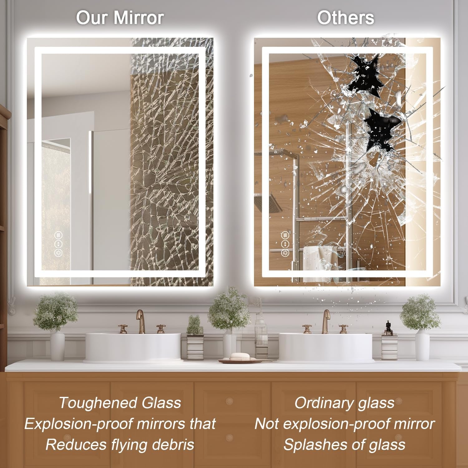 LED Bathroom Mirror 24 X 32 Inch Anti-Fog Bathroom Mirror with Led Illuminated Mirror, Wall Mounted Lighted Vanity Mirrors for Wall with 3 Colors Dimmable, Touch Switch Smart Mirror - ZEXO 