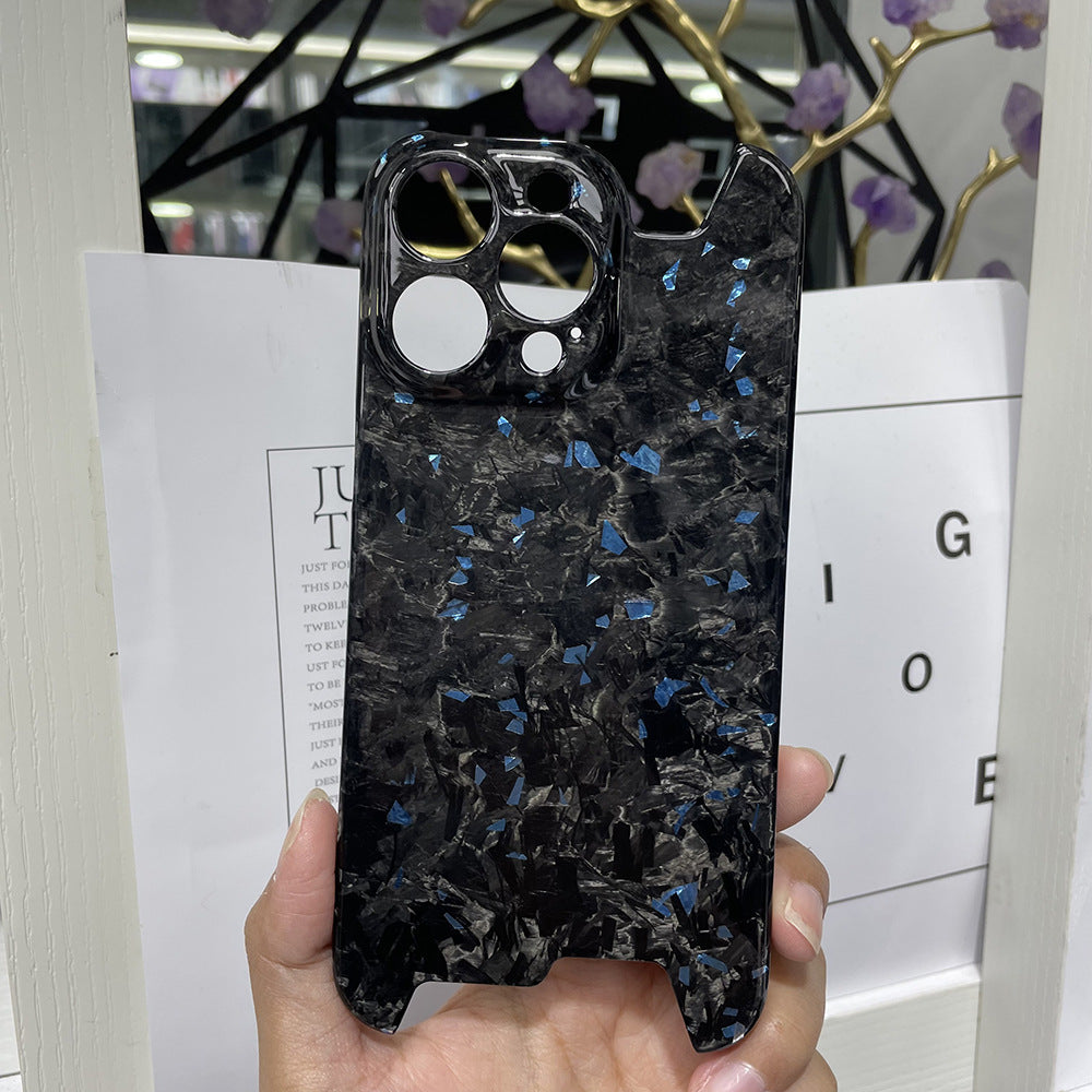 Forged Pattern Carbon Fiber Phone Shell - Gold Foil Blue / IPhone 16 Pro