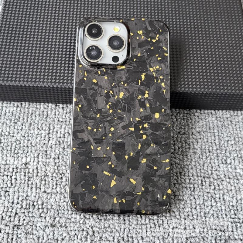 Forged Pattern Carbon Fiber Phone Shell - Gold foil bright light / IPhone15Promax