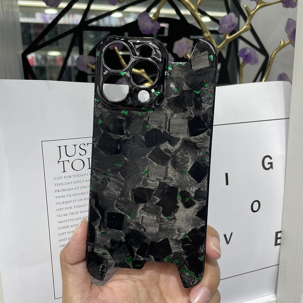 Forged Pattern Carbon Fiber Phone Shell - Gold Foil Green / IPhone 16 Pro