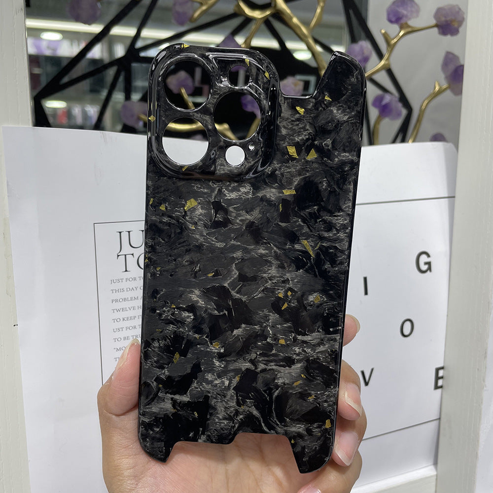 Forged Pattern Carbon Fiber Phone Shell - Gold Foil Yellow / IPhone 16 Pro