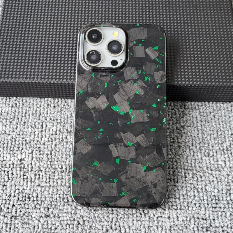 Forged Pattern Carbon Fiber Phone Shell - Green foil bright light / IPhone15Promax