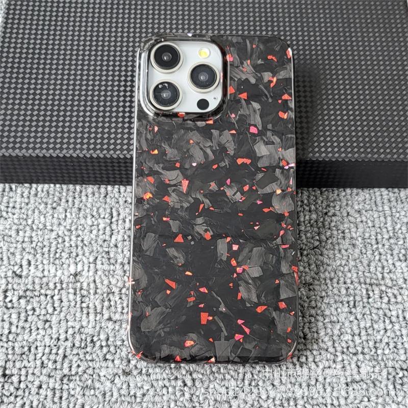 Forged Pattern Carbon Fiber Phone Shell - Red foil bright light / IPhone15Promax